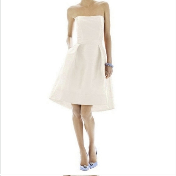 Alfred Sung NWT Kaleigh Snow White Strapless Mini Cocktail Bridesmaid Dress - Picture 1 of 10